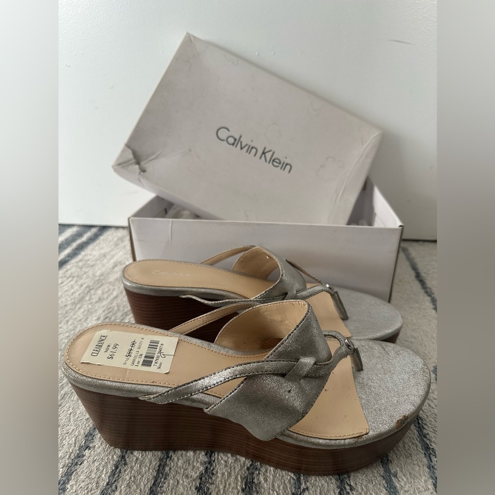 Calvin Klein silver wedges, size US 9